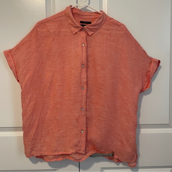 Rachel Roy Women’s 100% Linen Button-Up Shirt XL Coral Short Sleeve Lightweight - Picture 1 of 5